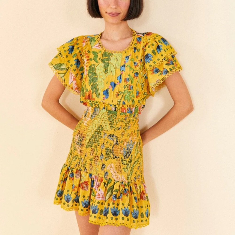 Farm Rio Yellow Summer Garden Mini Skirt NWOT